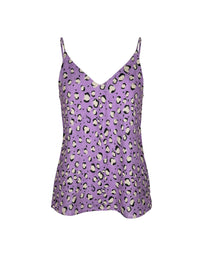 Purple leopard print camisole on a white background, back view