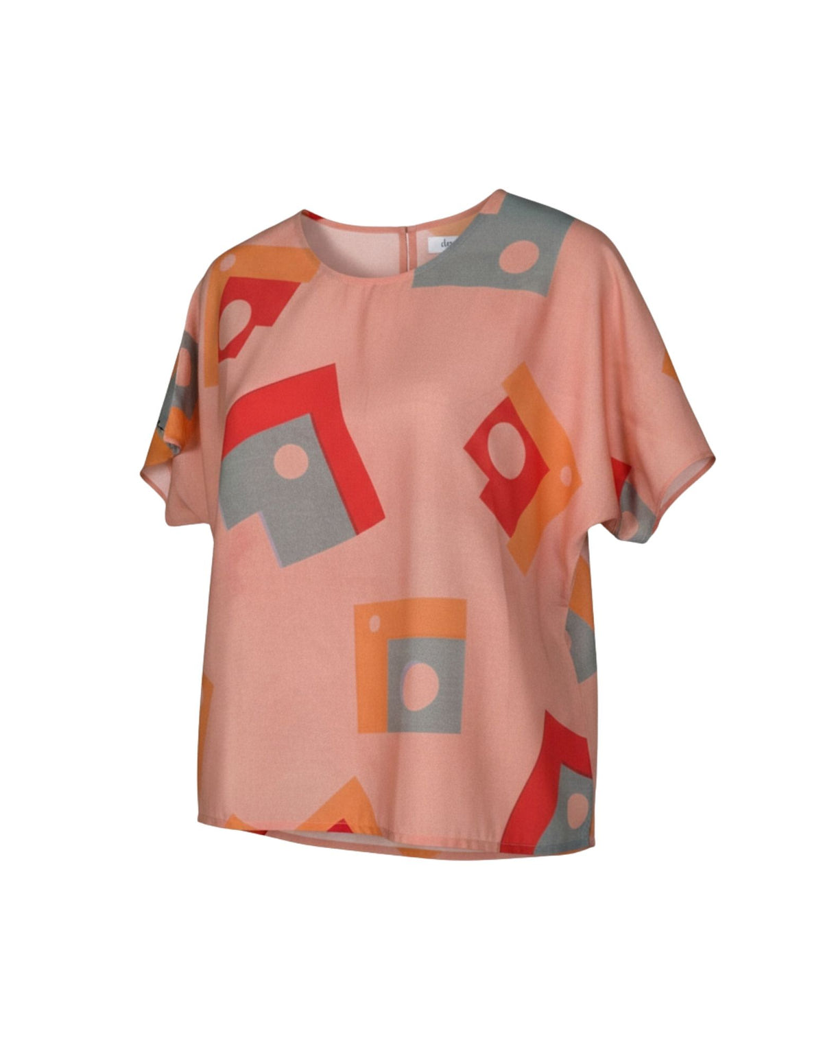 Pink blouse with geometric pattern on a white background
