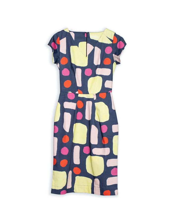 DEVOI printed navy dress in stretch cotton. Front