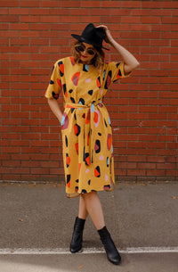Annie Dress Mustard Sauros in Cotton