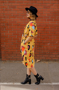 Annie Dress Mustard Sauros in Cotton