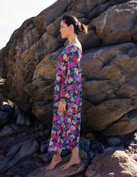 DEVOI Sybille Dress - Empress printed rayon. Midi shift dress. Side view