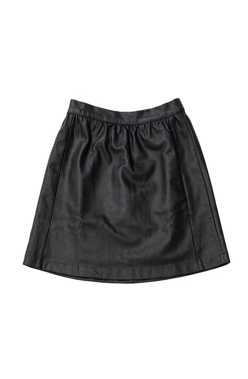 Adele Black Faux Leather Pleated Skater Mini Skirt | FabBossBabe