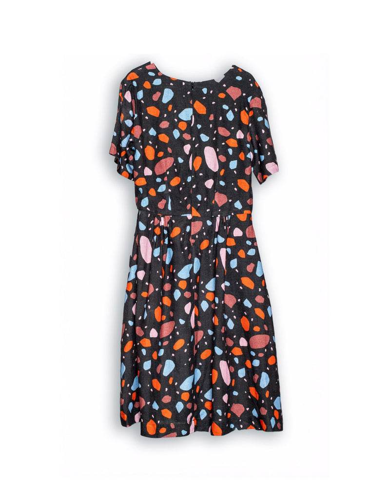 DEVOI Dorothy dress in Terrazzo printed linen. Back view