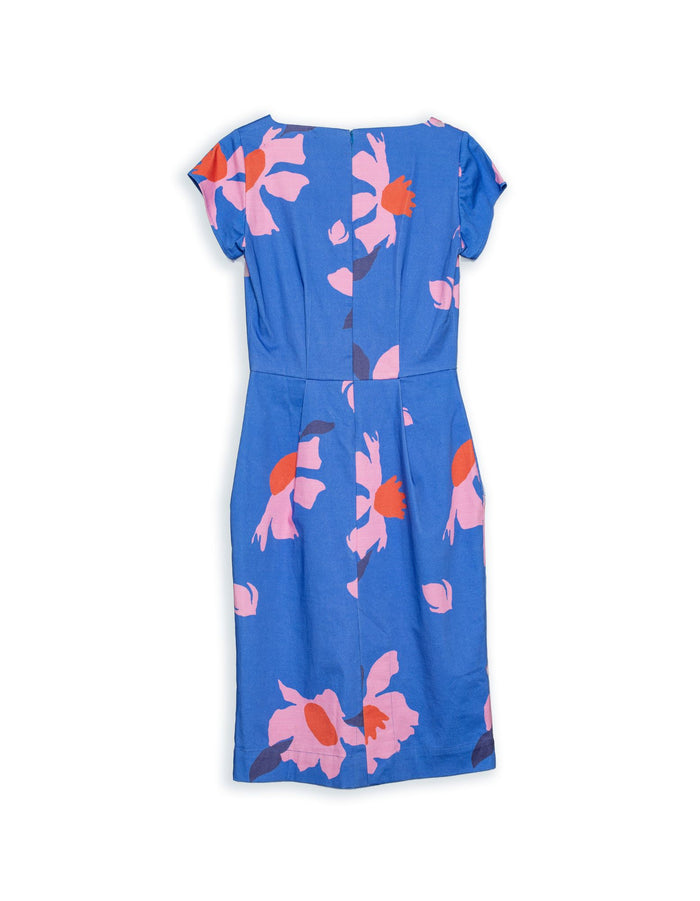 DEVOI blue printed dress in stretch cotton.  Back