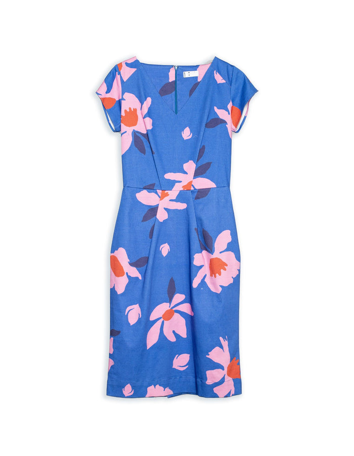 DEVOI blue printed dress in stretch cotton. Front
