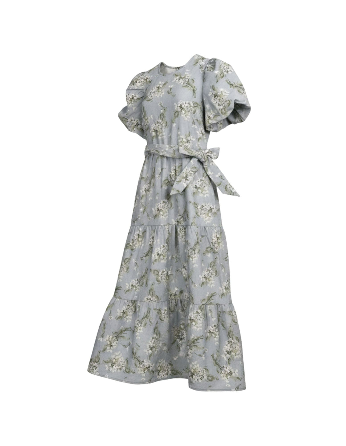 Floral dress with puff sleeves on a white background