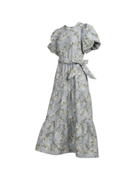 Floral dress with puff sleeves on a white background
