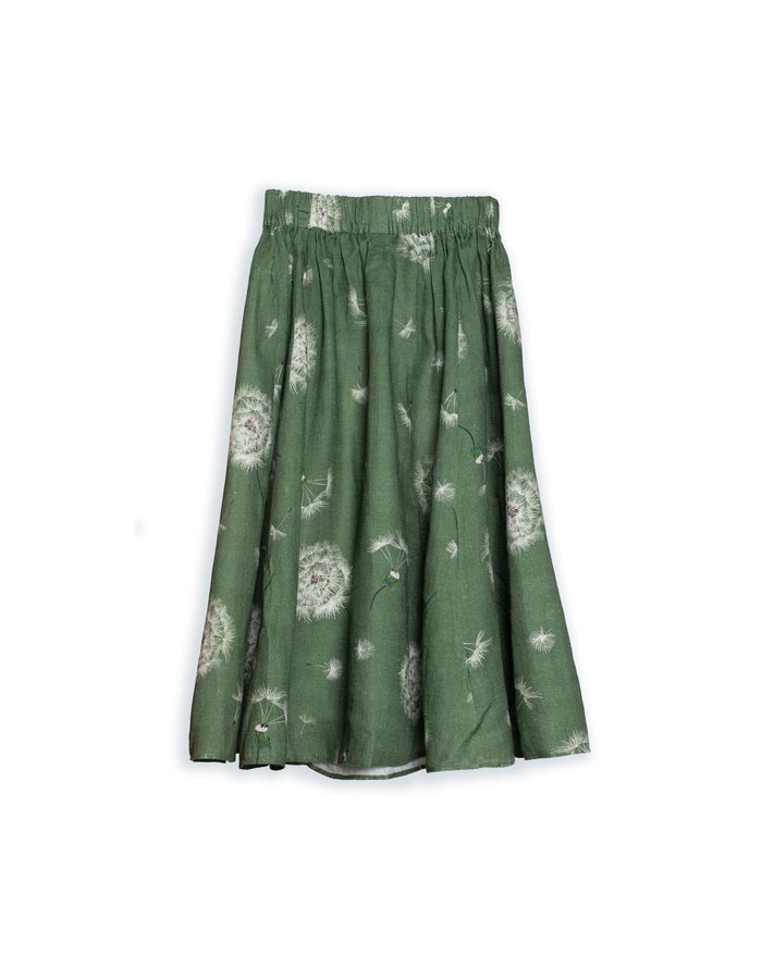 DEVOI Kathleen skirt in Fine and Dandy printed linen with a green background.  Back view