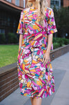 DEVOI Rejoice printed Modal skirt. Elasticated back waist. Flat front waist. Pockts! Finishes just below the knee. Front