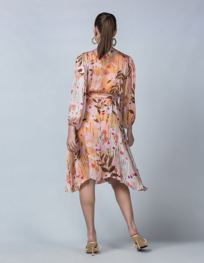 DEVOI pink Audrey dress in Meadow printed cupro. Back view