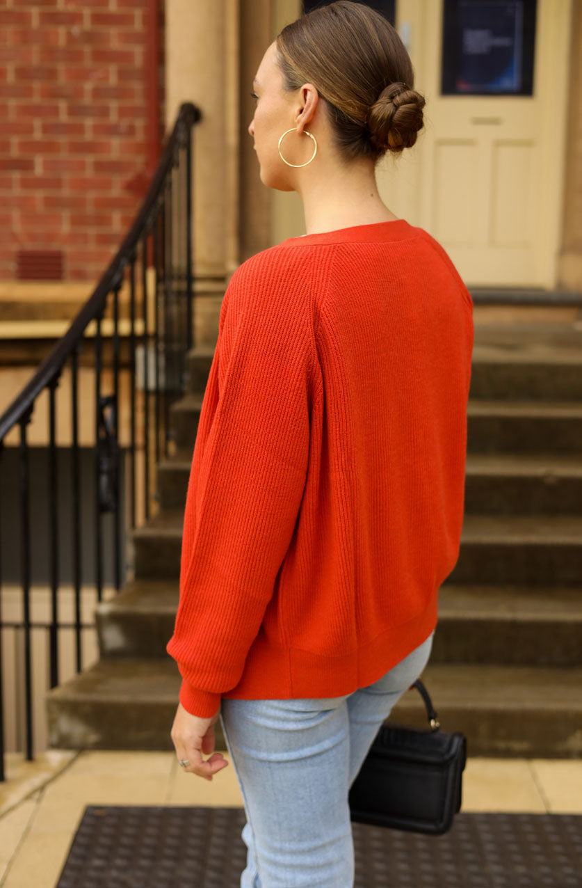 Mila Knit Cardigan Orange in Merino Wool