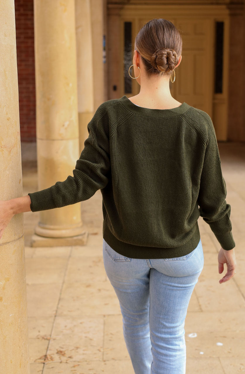 Mila Knit Cardigan Moss Green in Merino Wool